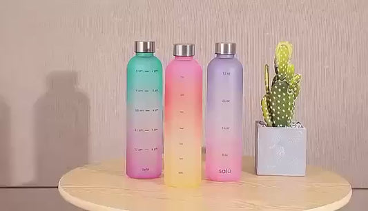 1000ML Sports Water Bottle with Silver Cup Lid & Scale Marking